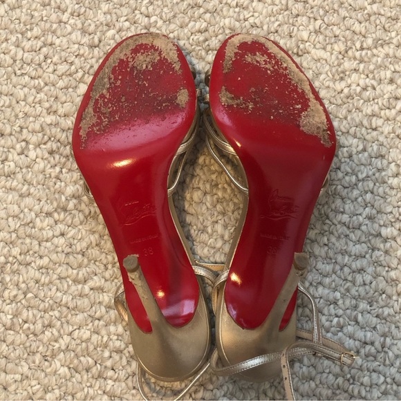 Christian Louboutin Gold Strappy Sandals Size 38 - Picture 4 of 9
